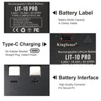 LIT-10 Pro details: clear specs label, Type-C charging port no adapter needed, high-quality metal connector interface for secure fit