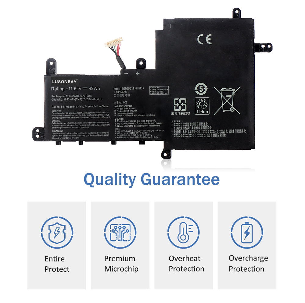 B31N1729 Asus VivoBook S15 battery quality guarantee, entire protection microchip overheat overcharge safety icons