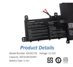 B31N1729 battery product details, Model B31N1729 11.52V 3653mAh 42Wh Li-ion for Asus VivoBook S15 S530 series