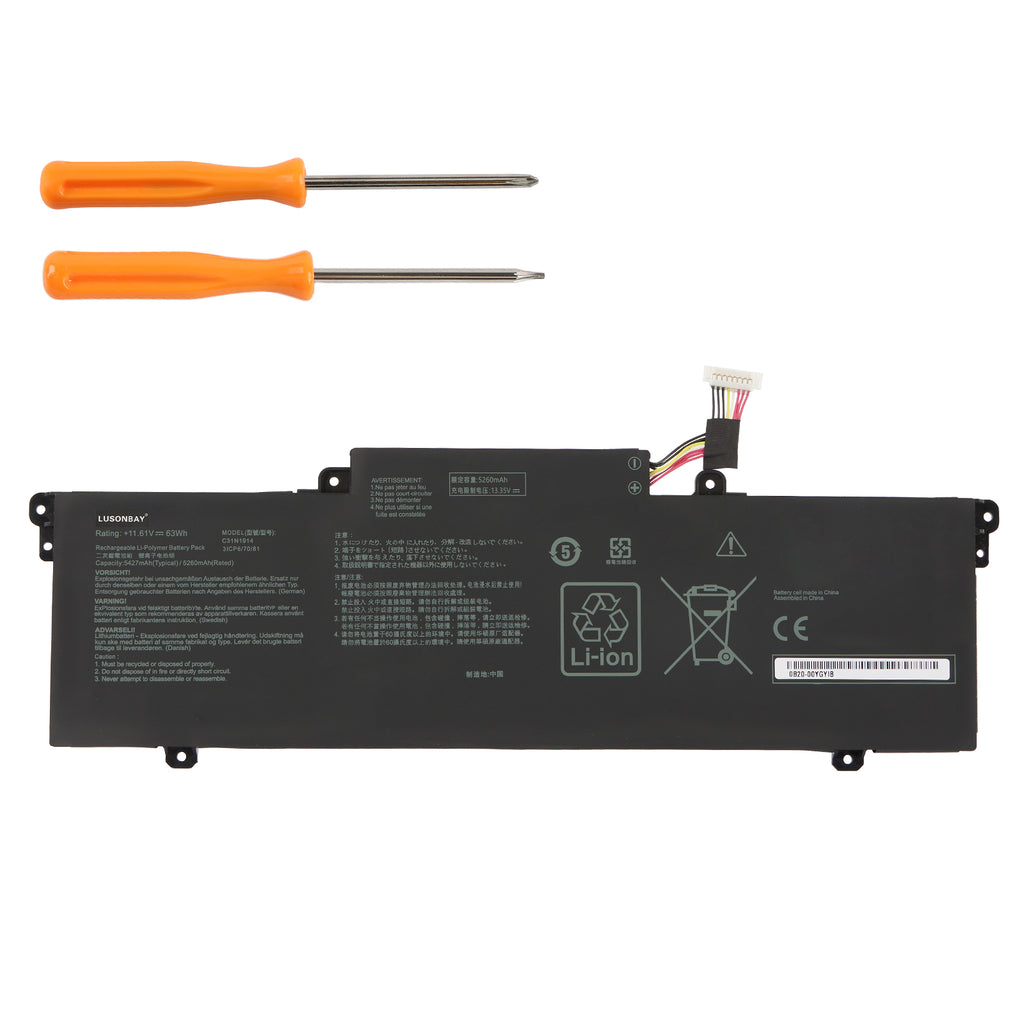 LUSONBAY C31N1914 Laptop Battery for Asus ZenBook 13 UX425UG 14 UX435EA UX435EA-A5007T - Front View on White
