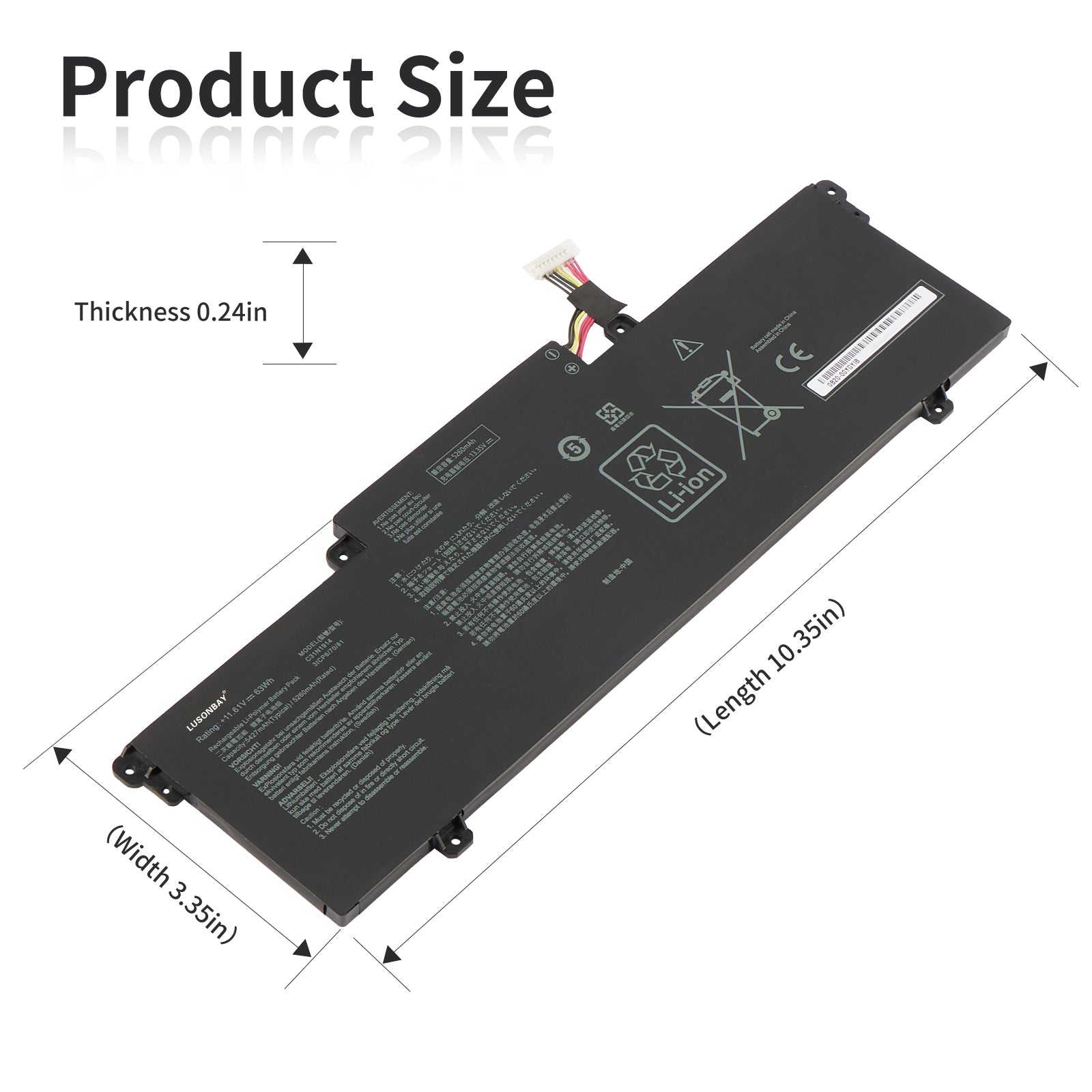LUSONBAY C31N1914 Laptop Battery for Asus ZenBook 13 UX425UG 14 UX435EA UX435EA-A5007T - Product Size