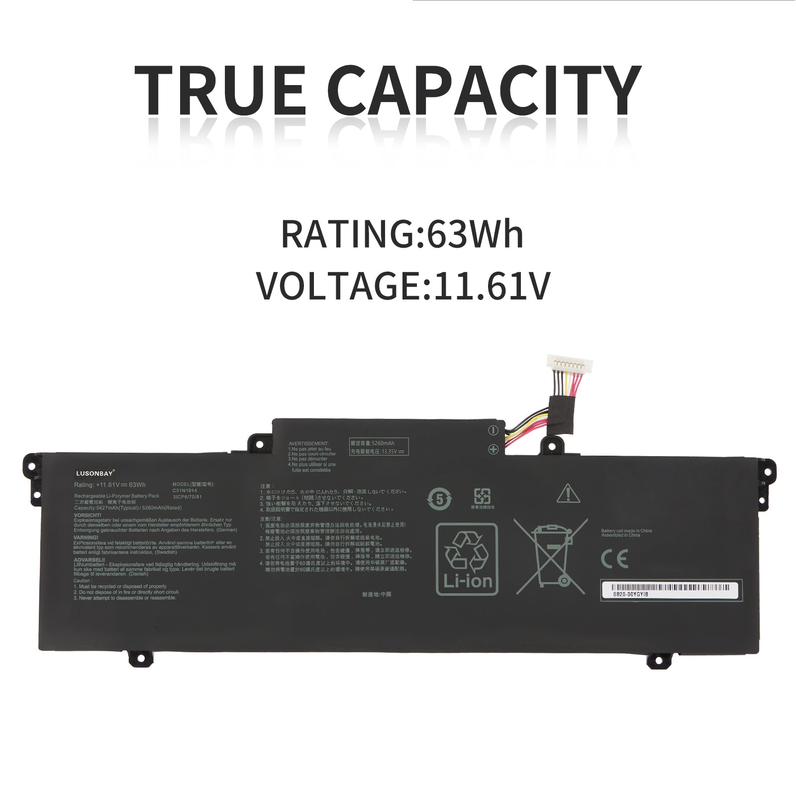 LUSONBAY C31N1914 Laptop Battery for Asus ZenBook 13 UX425UG 14 UX435EA UX435EA-A5007T - True Capacity 11.61V 63Wh