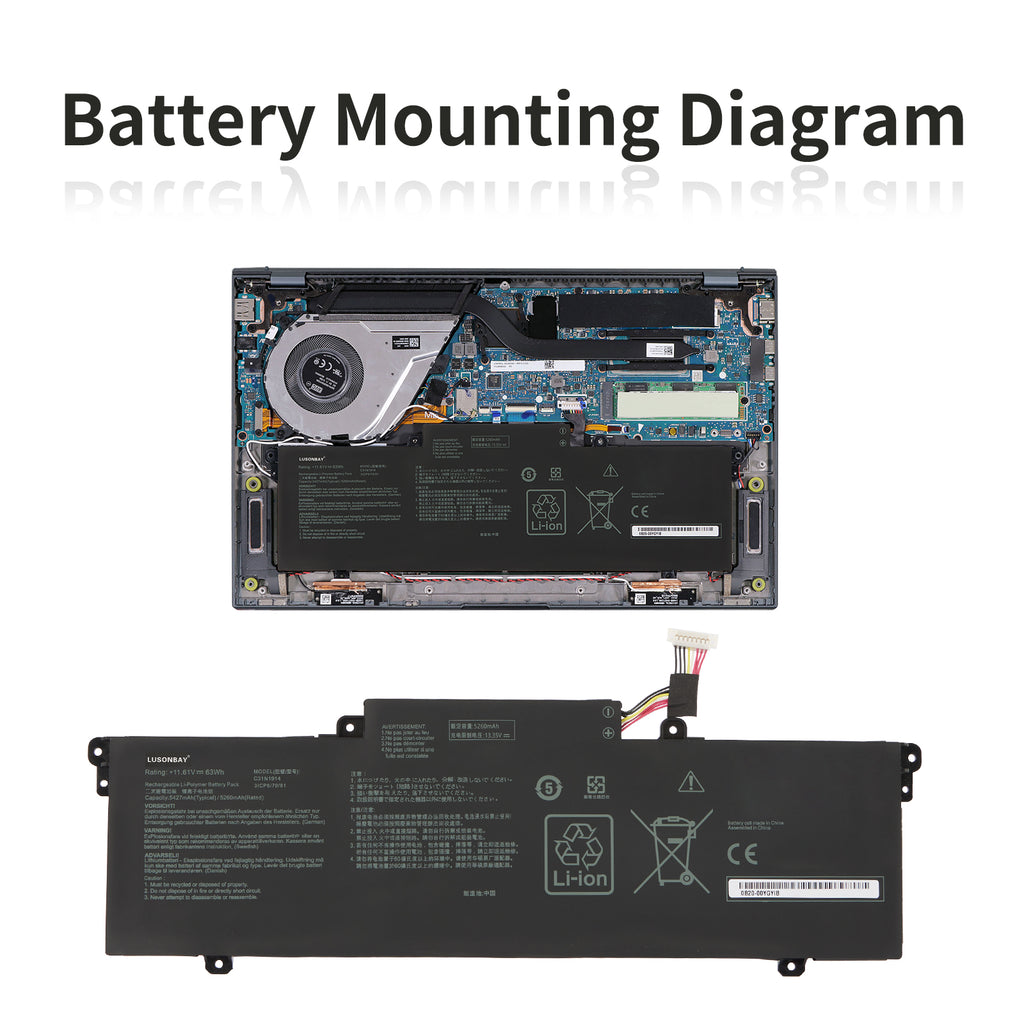 LUSONBAY C31N1914 Laptop Battery for Asus ZenBook 13 UX425UG 14 UX435EA UX435EA-A5007T - Battery Mounting Diagram