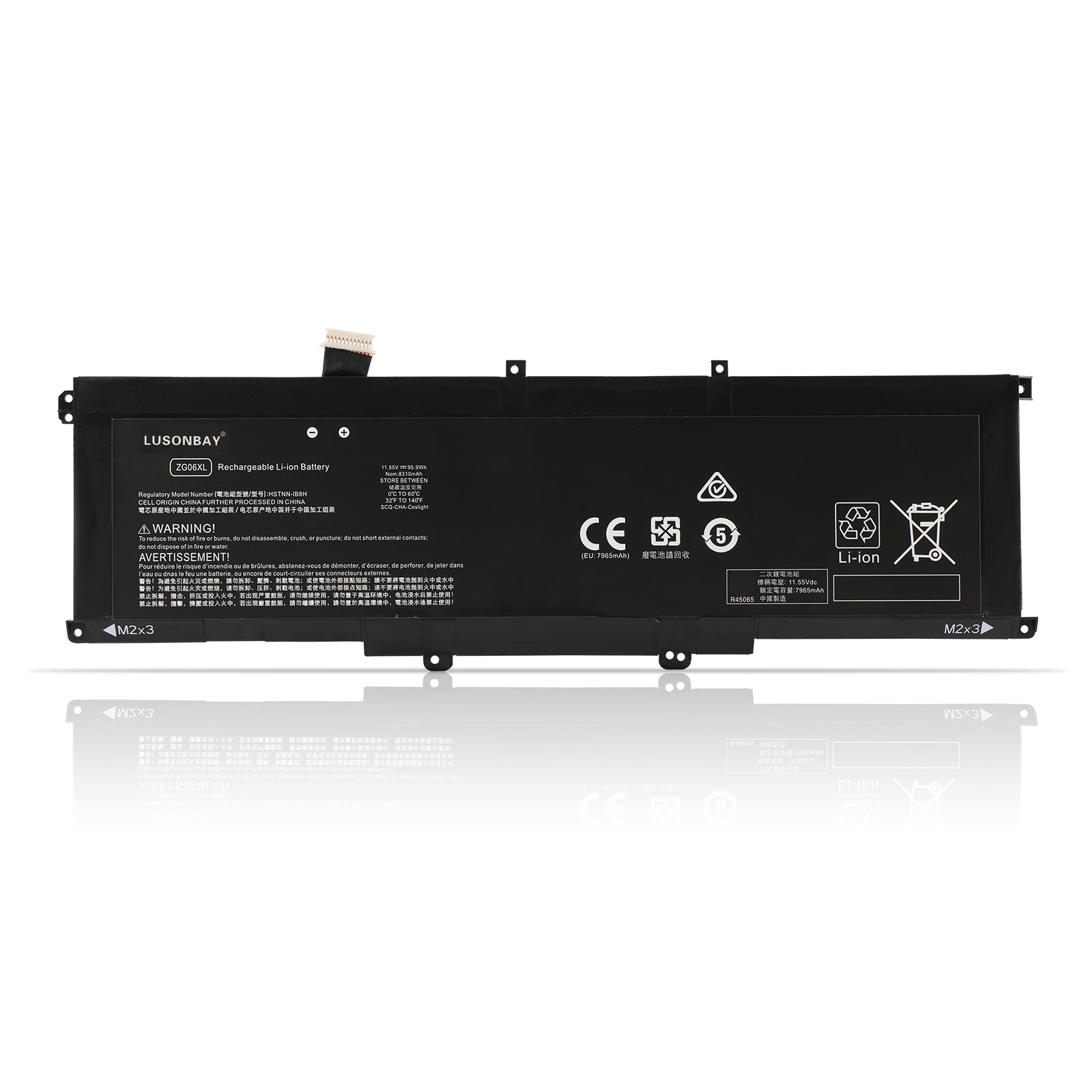 ZG06XL replacement battery for HP ZBook Studio G5 and X360 G5, Li-ion 11.55V 95.9Wh 8310mAh, full front view