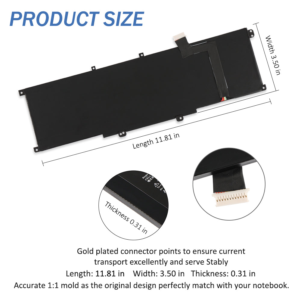 ZG06XL HP ZBook Studio battery dimensions 11.81 x 3.50 x 0.31 inches, gold plated connector detail close-up