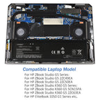 ZG06XL battery mounting position inside HP ZBook Studio G5 laptop, internal installation with compatible model list