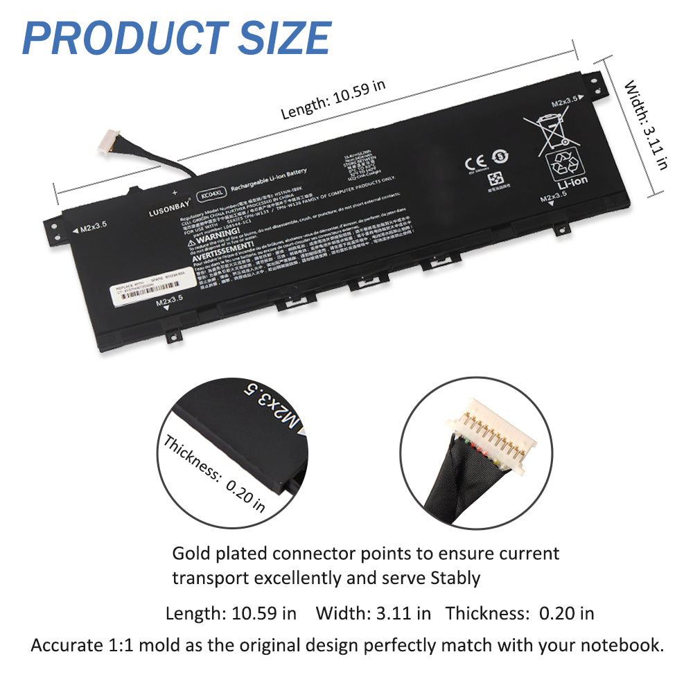 LUSONBAY KC04XL Battery For HP Envy 13 AH Series 13-AH0010TX 13-AH0011TX - Product Size