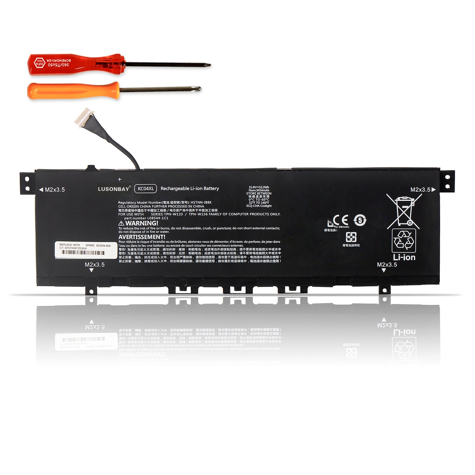 LUSONBAY KC04XL Battery For HP Envy 13 AH Series 13-AH0010TX 13-AH0011TX - Front View on White
