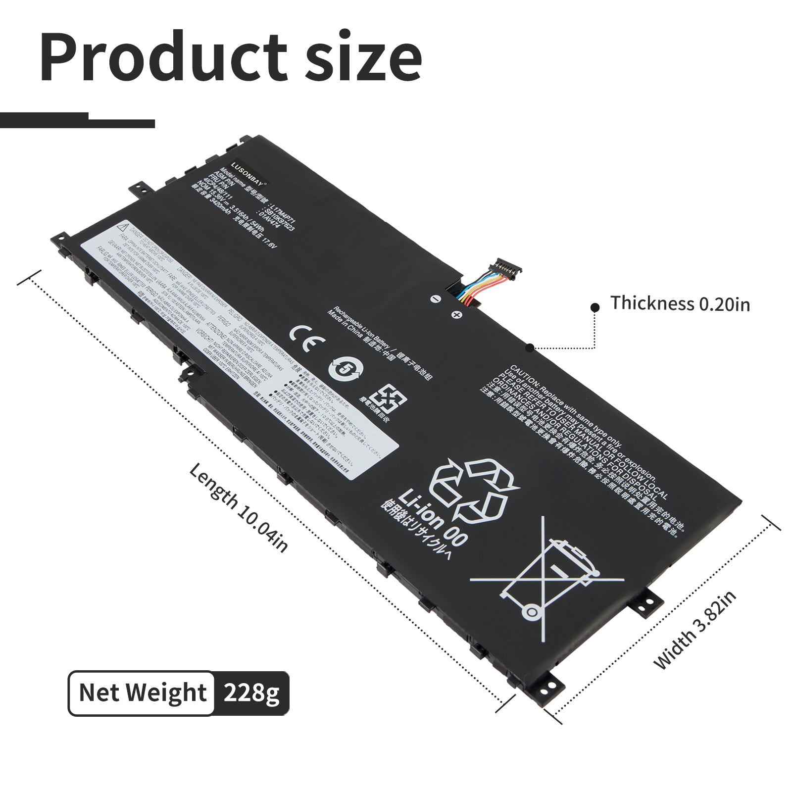 L17M4P71 Battery Size Dimensions 10.04in x 3.82in x 0.20in, Net Weight 228g for Lenovo ThinkPad X1 Yoga 3rd Gen