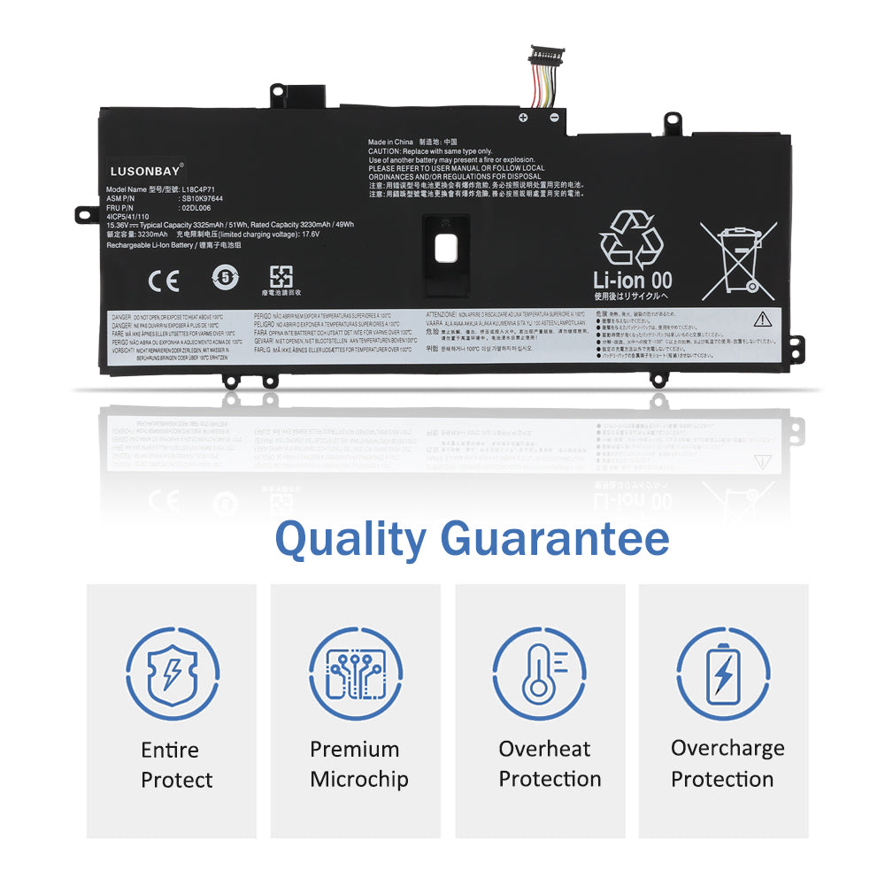 LUSONBAY L18C4P71 Battery For Lenovo ThinkPad X1 Carbon 7th 8th Gen Series - Quality Guarantee