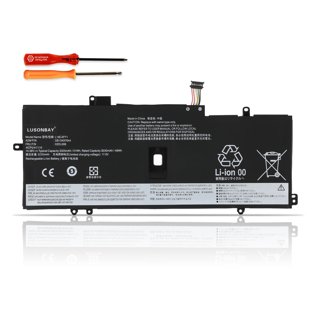 LUSONBAY L18C4P71 Battery For Lenovo ThinkPad X1 Carbon 7th 8th Gen Series - Front View on White