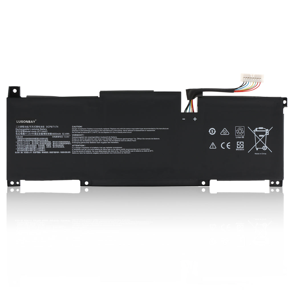 LUSONBAY BTY-M491 Laptop Battery For MSI Modern 15 A10RB A10RB-041TW A10RB-033CN A10RB-034CN - Front View on White