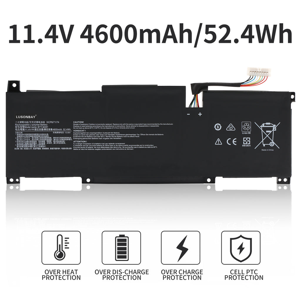 LUSONBAY BTY-M491 Laptop Battery For MSI Modern 15 A10RB A10RB-041TW A10RB-033CN A10RB-034CN - 11.4V 4600mAh/52.4Wh