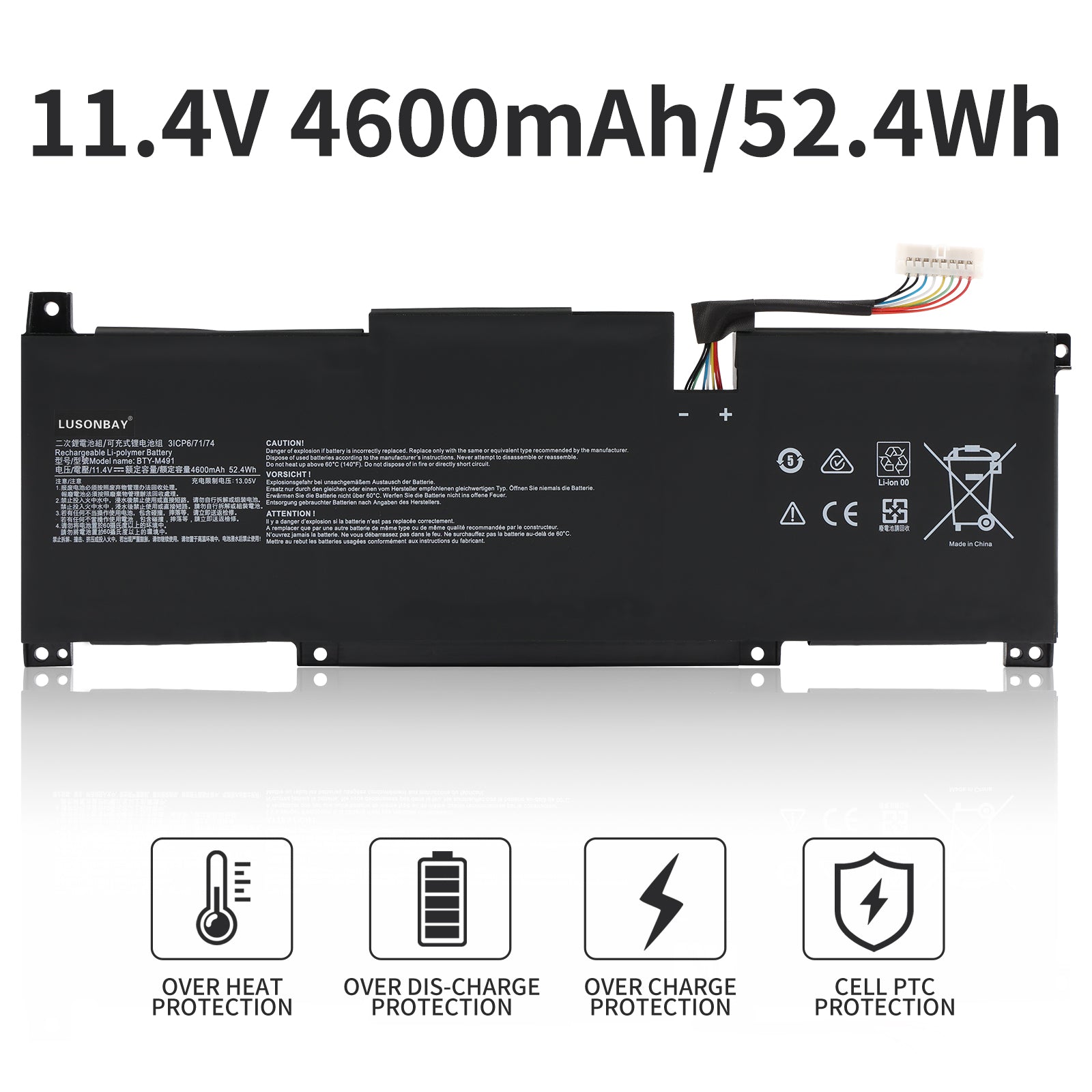 LUSONBAY BTY-M491 Laptop Battery For MSI Modern 15 A10RB A10RB-041TW A10RB-033CN A10RB-034CN - 11.4V 4600mAh/52.4Wh