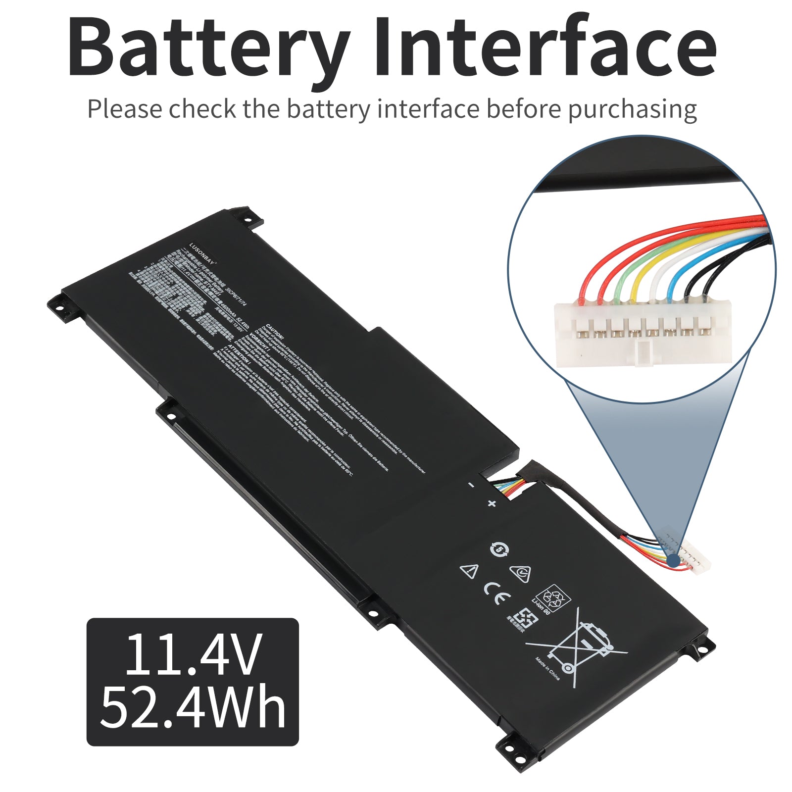 LUSONBAY BTY-M491 Laptop Battery For MSI Modern 15 A10RB A10RB-041TW A10RB-033CN A10RB-034CN - Battery Interface