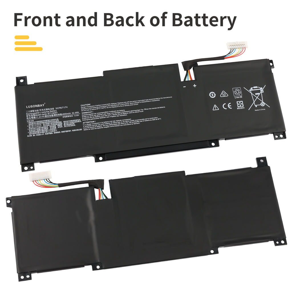 LUSONBAY BTY-M491 Laptop Battery For MSI Modern 15 A10RB A10RB-041TW A10RB-033CN A10RB-034CN - Front and back of the battery