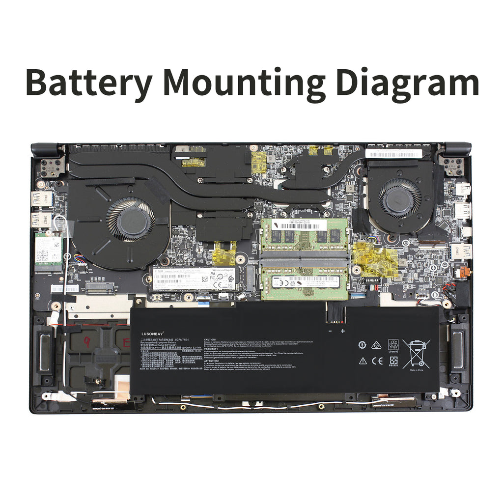 LUSONBAY BTY-M491 Laptop Battery For MSI Modern 15 A10RB A10RB-041TW A10RB-033CN A10RB-034CN - Battery Moounting Diagram