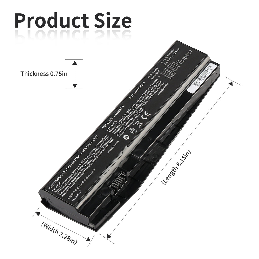 LUSONBAY N850BAT-6 Laptop Battery For Clevo N850 N850HC N850HJ N870HC N870HJ1 - Product Size