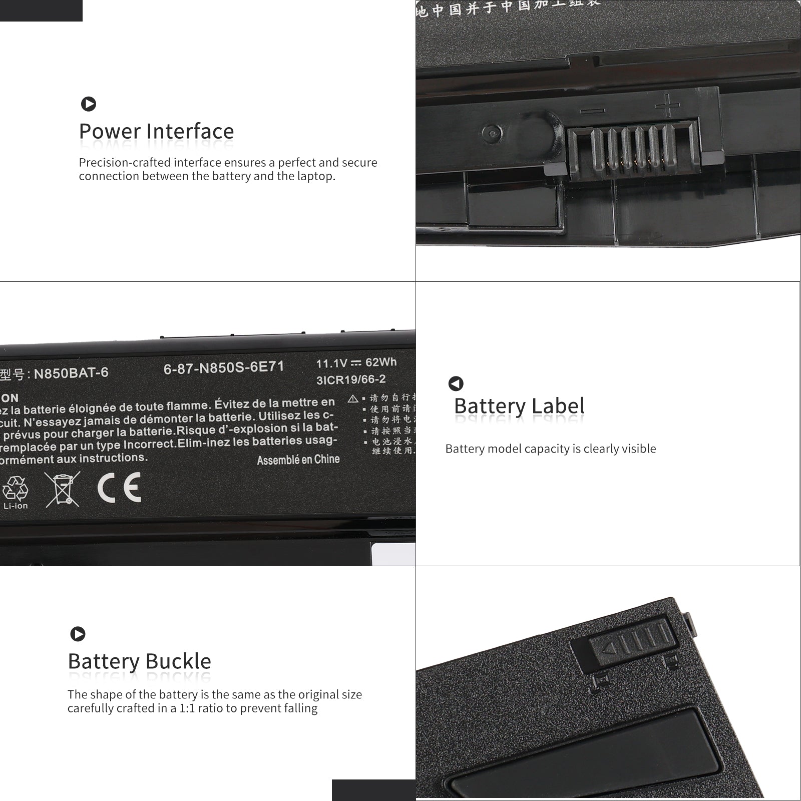 LUSONBAY N850BAT-6 Laptop Battery For Clevo N850 N850HC N850HJ N870HC N870HJ1 - Detail showcase