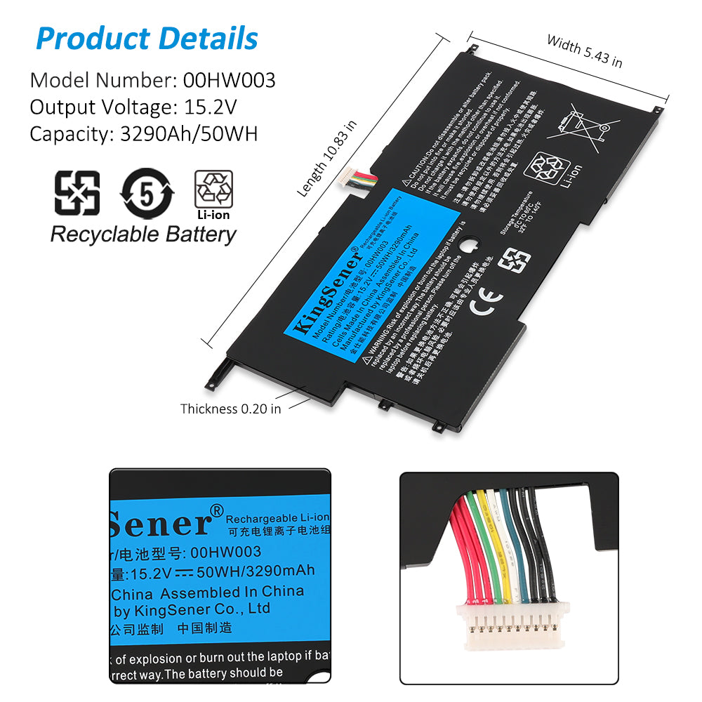 00HW003 Laptop Battery for Lenovo, 15.2V 50Wh, showing black unit with labels and two repair screwdrivers