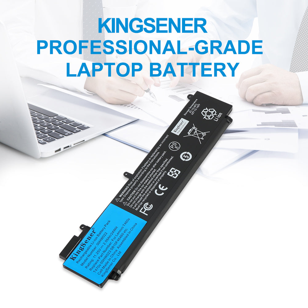 00HW022 rechargeable Li-ion battery for Lenovo ThinkPad T460s, 24Wh capacity, top view showing mounting tabs and connector.