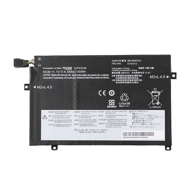01AV413 laptop battery for Lenovo ThinkPad E470 E475, 11.1V 45Wh, flat black design with white technical specification label.