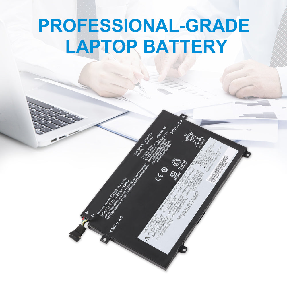 01AV413 rechargeable battery for Lenovo E470 series, 4080mAh capacity, top view showing mounting tabs and 4-wire connector.