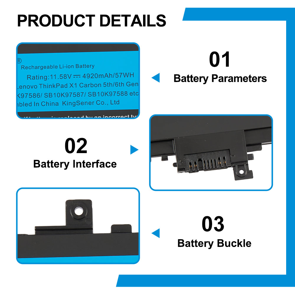 01AV430 Laptop Battery for Lenovo, 11.58V 57Wh, top view highlighting the lithium polymer cell arrangement