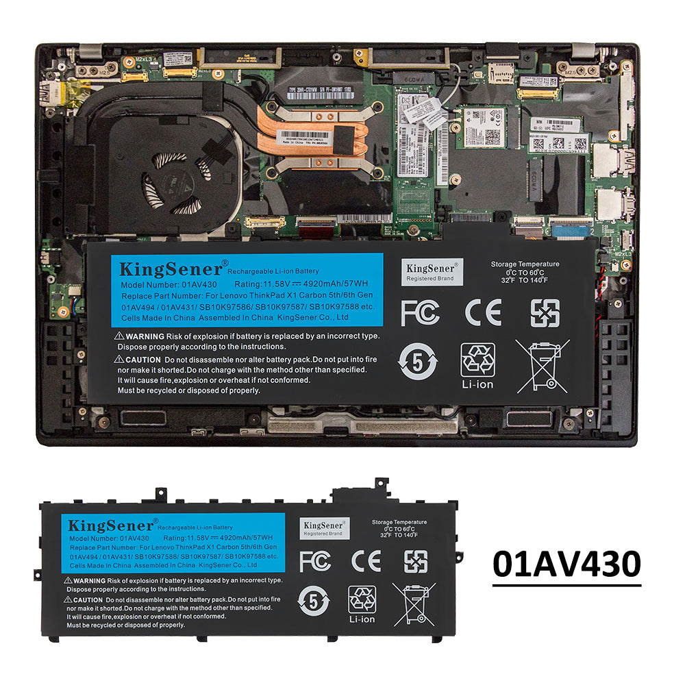 01AV430 Laptop Battery for Lenovo, 11.58V 57Wh, another angle of the battery pack showing the model label