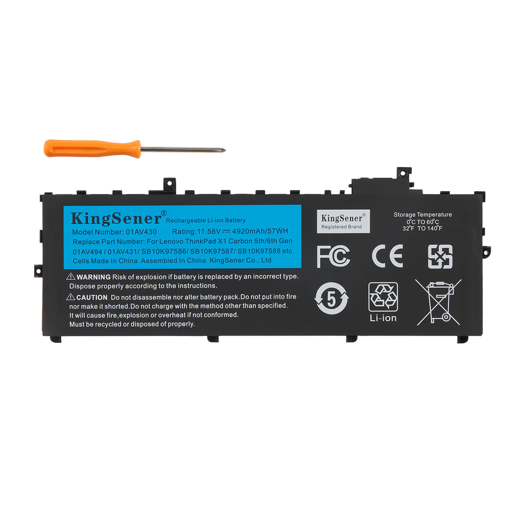 01AV430 Replacement Laptop Battery for Lenovo, 11.58V 57Wh, wide internal pack with ribbon cable.