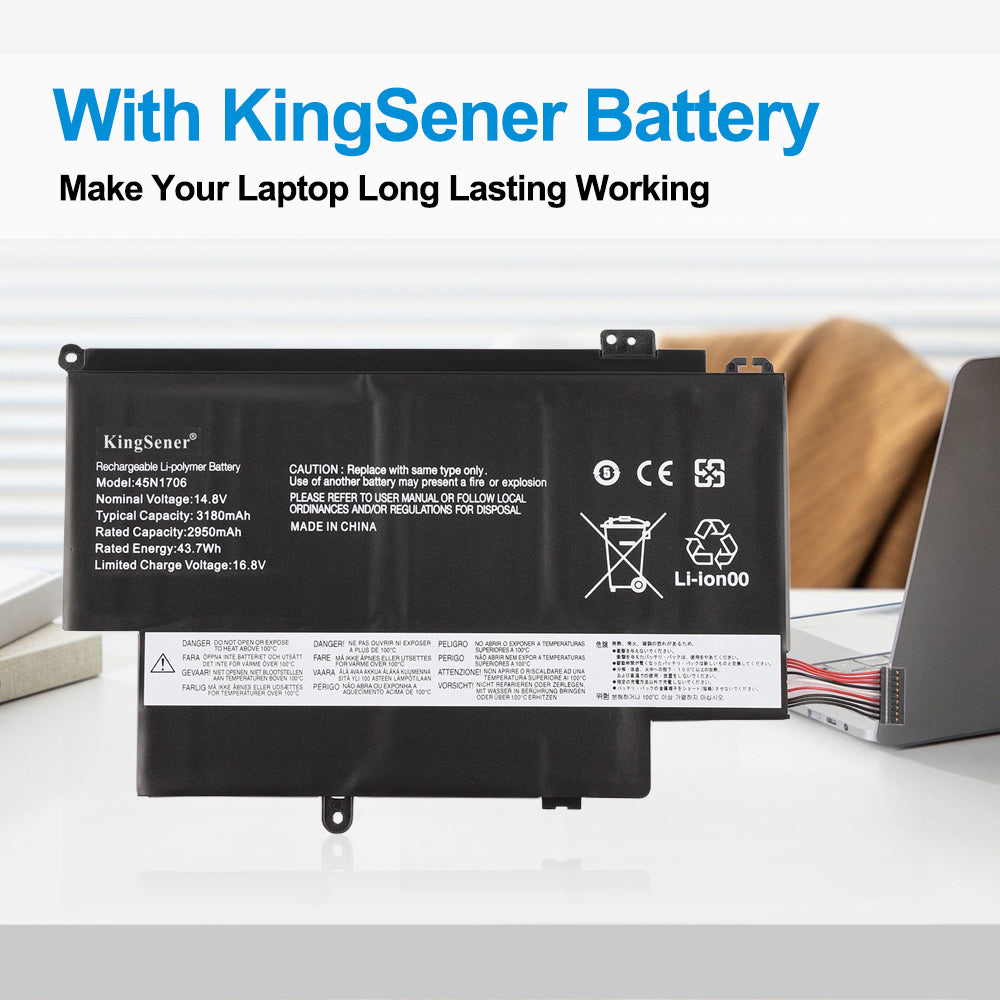 45N1706 Laptop Battery for Lenovo, 14.8V 47Wh, showing technical specs and multi-language warning labels