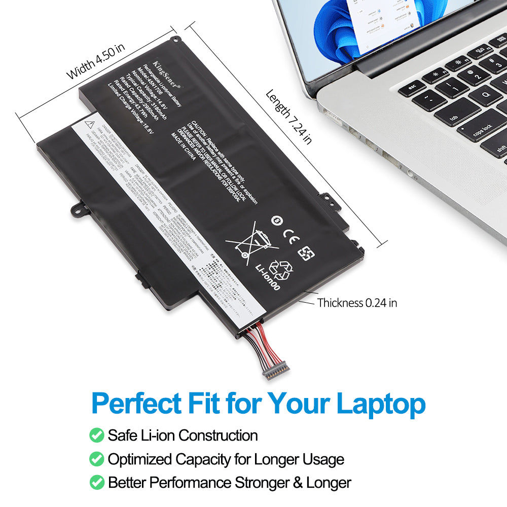 45N1706 Laptop Battery for Lenovo, 14.8V 47Wh, showing technical specs and multi-language warning labels