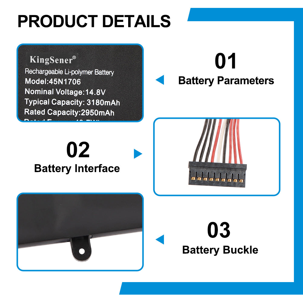 45N1706 Laptop Battery for Lenovo, 14.8V 47Wh, showing technical specs and multi-language warning labels