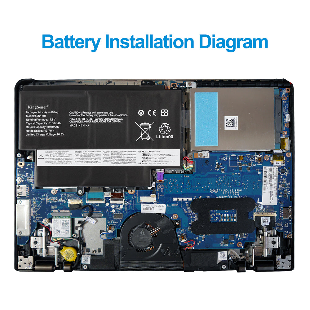 45N1706 Laptop Battery for Lenovo, 14.8V 47Wh, showing technical specs and multi-language warning labels