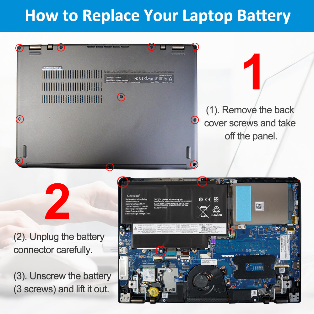 45N1706 Laptop Battery for Lenovo, 14.8V 47Wh, showing technical specs and multi-language warning labels