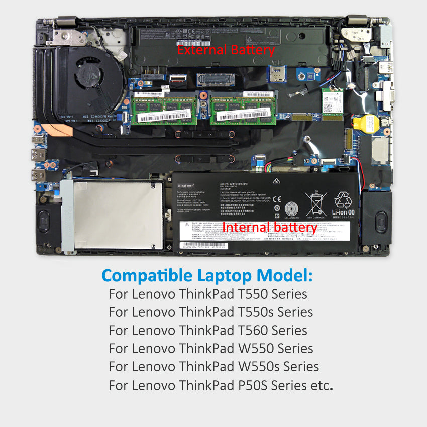 45N1741 Replacement Laptop Battery for Lenovo, 3990mAh, rear view showing the smooth surface and structural design.