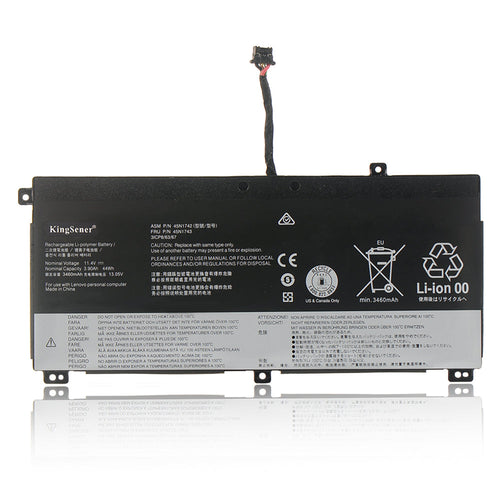 45N1741 Replacement Laptop Battery for Lenovo, 3990mAh, front view of slim black internal battery with connector wires.