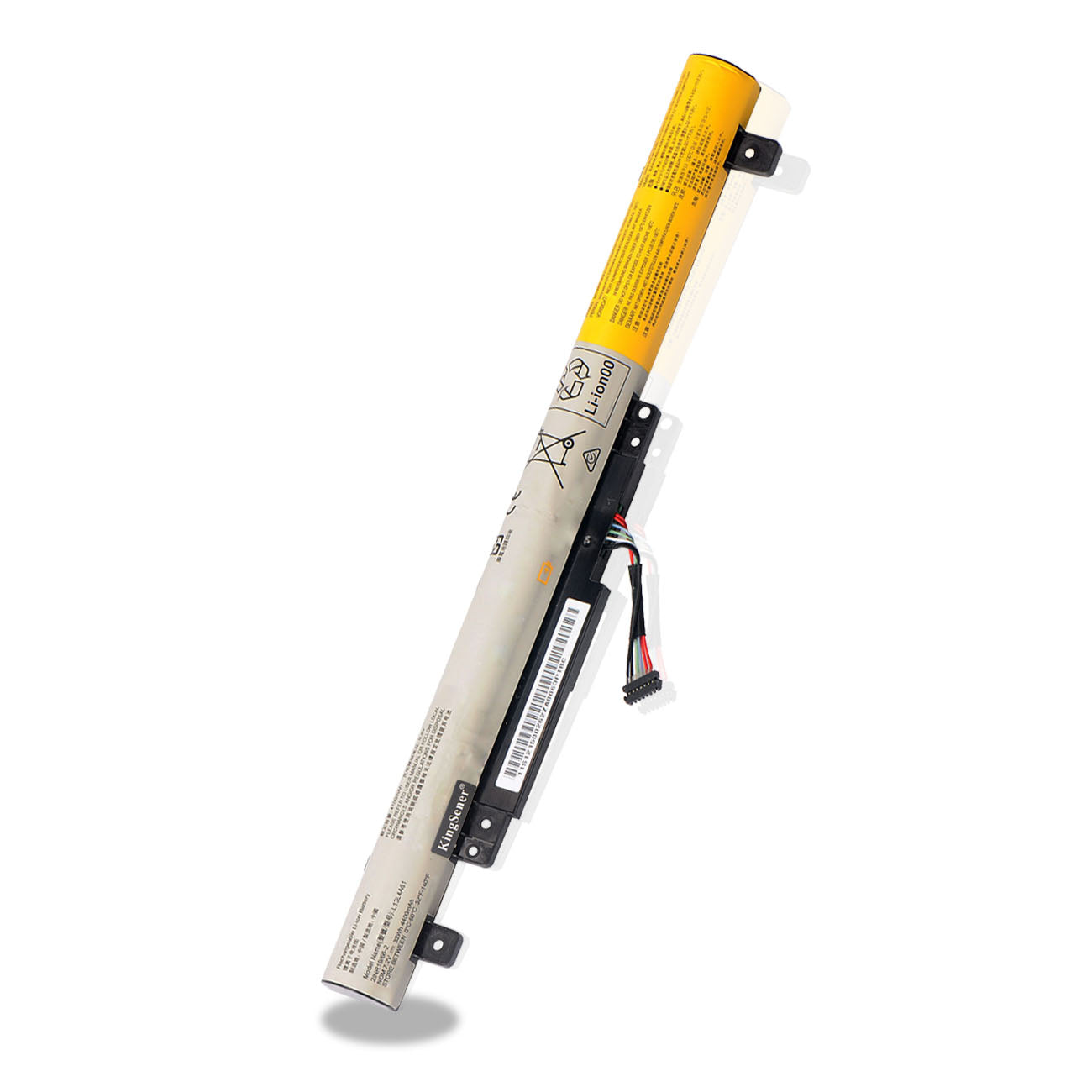 L13L4A61 laptop battery for Lenovo IdeaPad Flex 2 14 15, 7.2V 32Wh, long thin cylindrical design with yellow tape end.