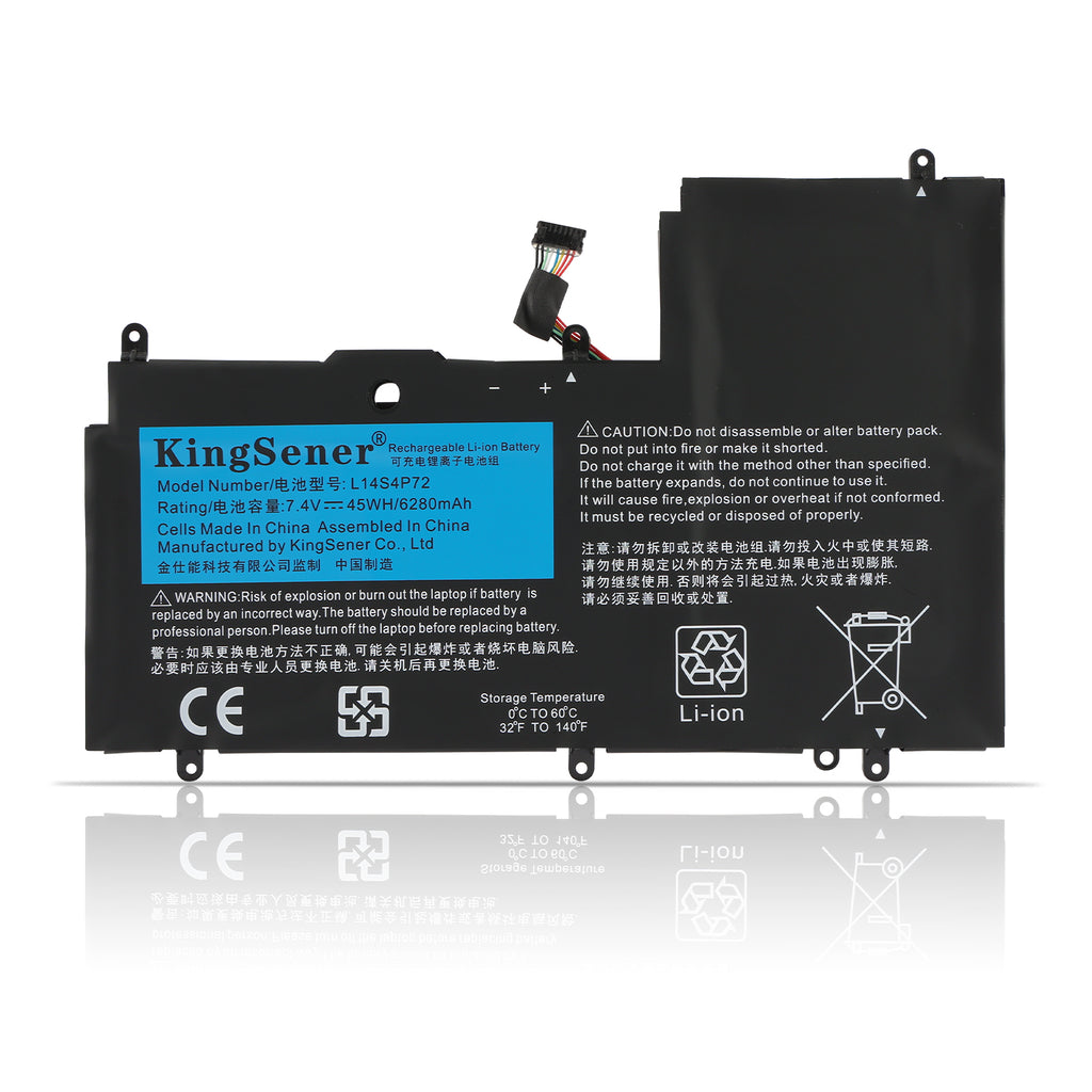 L14S4P72 Replacement Laptop Battery for Lenovo Yoga 3, 7.4V 45Wh 6280mAh, Black L-shaped with 5-wire connector.