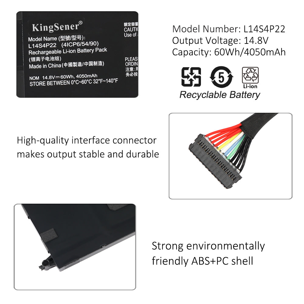 L14S4P22 Laptop Battery for Lenovo Y700, 14.8V 60Wh, showing the internal unit with screw tabs