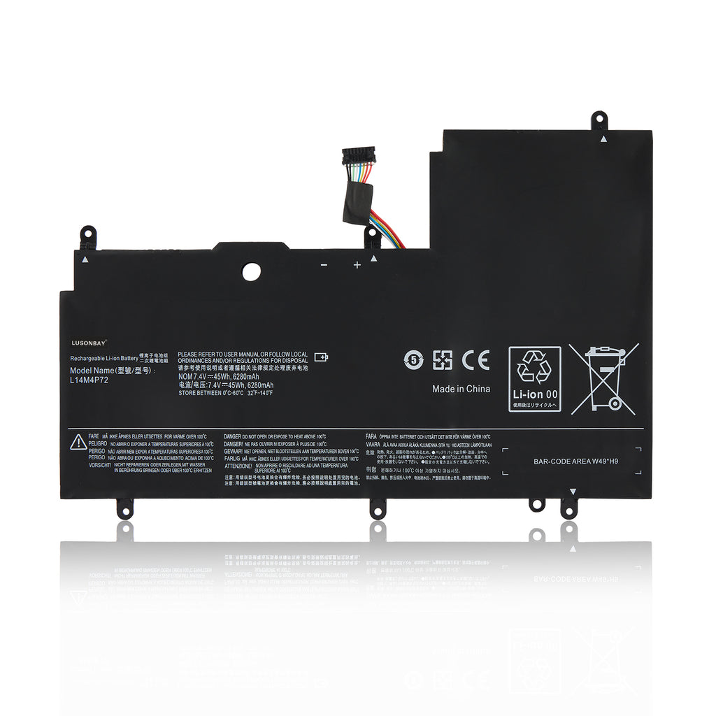 L14S4P72 replacement battery for Lenovo Yoga 3 14 Yoga 700, Li-ion 7.4V 45Wh 6280mAh, back label view