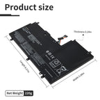 L14S4P72 Lenovo Yoga battery dimensions 8.27 x 5.08 x 0.24 inches, net weight 220g, size diagram