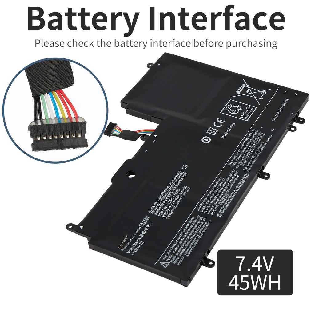L14S4P72 battery interface connector close-up view, multi-pin plug detail, 7.4V 45Wh for Lenovo Yoga 3 14
