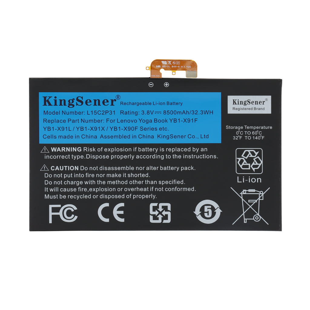 L15C2P31 laptop battery for Lenovo Yoga Book YB1-X91F X91L, 3.8V 32.3WH, flat thin design with orange flexible ribbon cable.