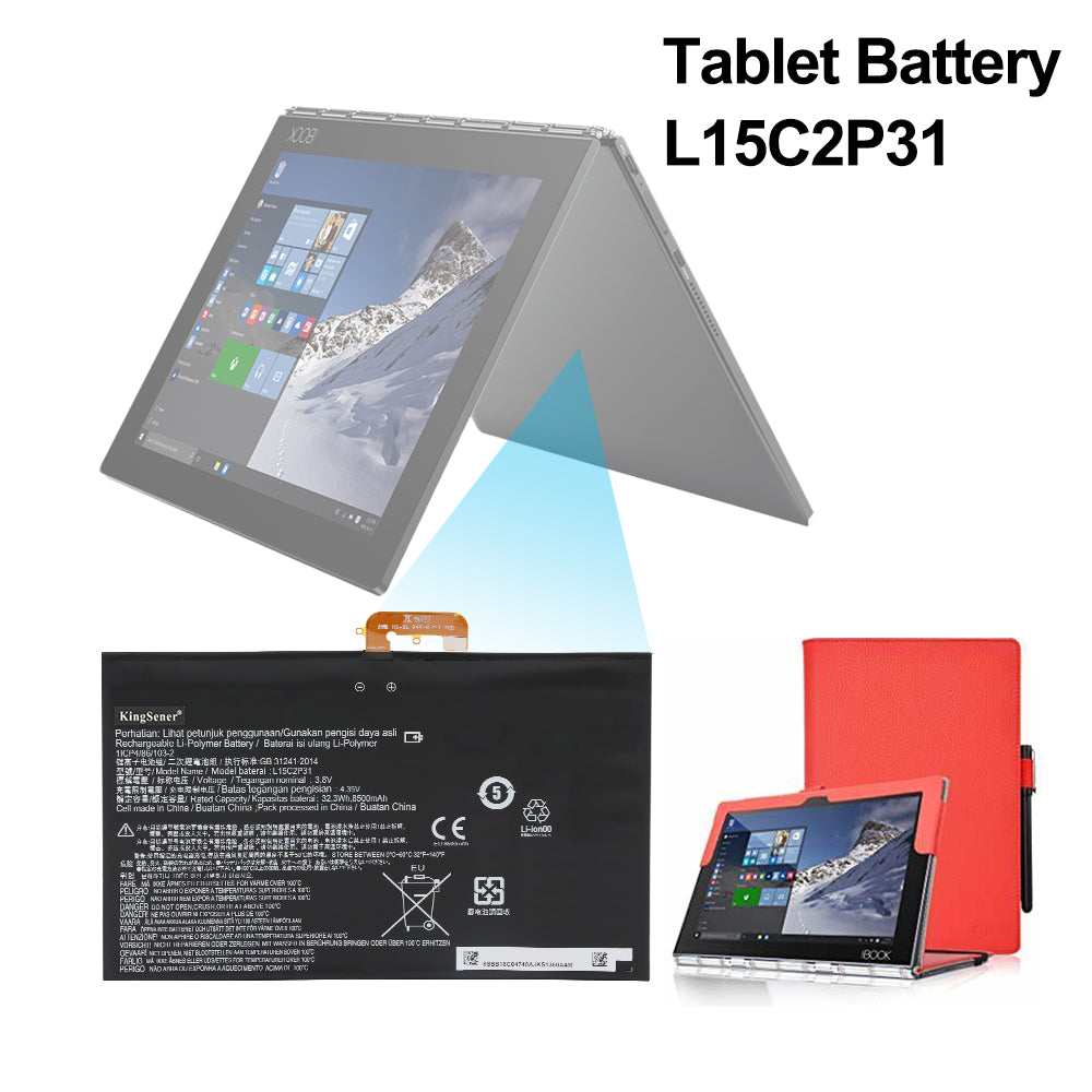 L15C2P31 replacement tablet battery for Lenovo Yoga Book with red leather case, GB 31241-2014 certified