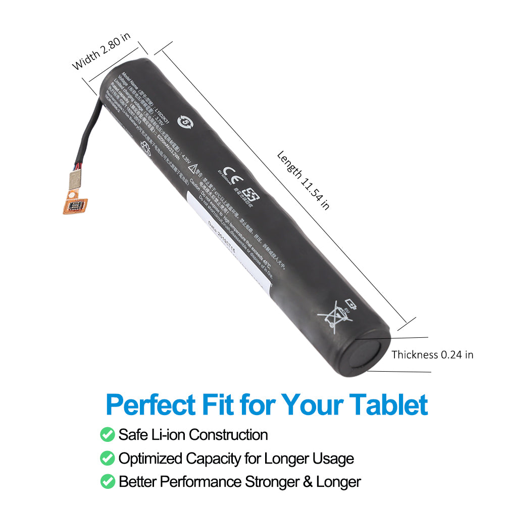 L15D2K31 Tablet Battery for Lenovo Yoga, 3.75V 6200mAh, showing cylindrical unit and repair tools