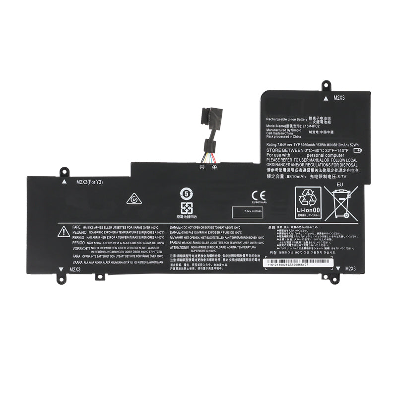 L15M4PC2 Replacement Laptop Battery for Lenovo, 7.64V 53Wh, wide internal pack with multi-cell layout.