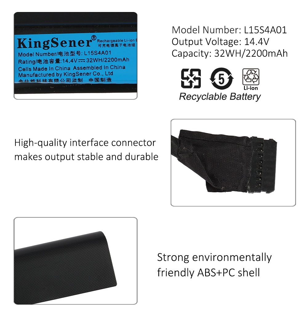 L15L4A01 Laptop Battery for Lenovo IdeaPad, 32Wh, showing internal unit and connector cable