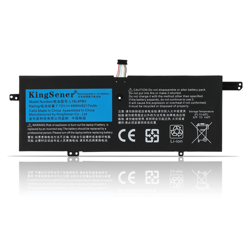 L16C4PB3 laptop battery for Lenovo IdeaPad 720S-13IKB 13ARR, 7.72V 48WH, featuring a colored wire bundle and matte black casing.