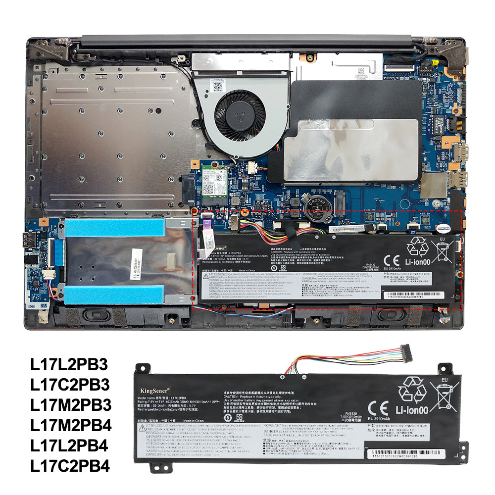 Lenovo L17C2PB3 replacement Li-ion laptop battery 7.6V 30Wh installation inside Lenovo laptop